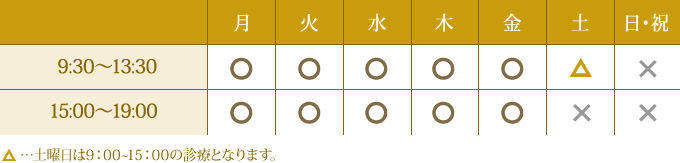 土曜日は9:00～15:00の診療となります。